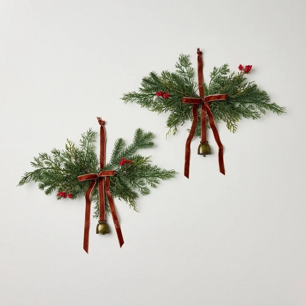Hearth and Hand Cypress Red Berry Swag Red Ribbon Bell Mini Set Christmas Target